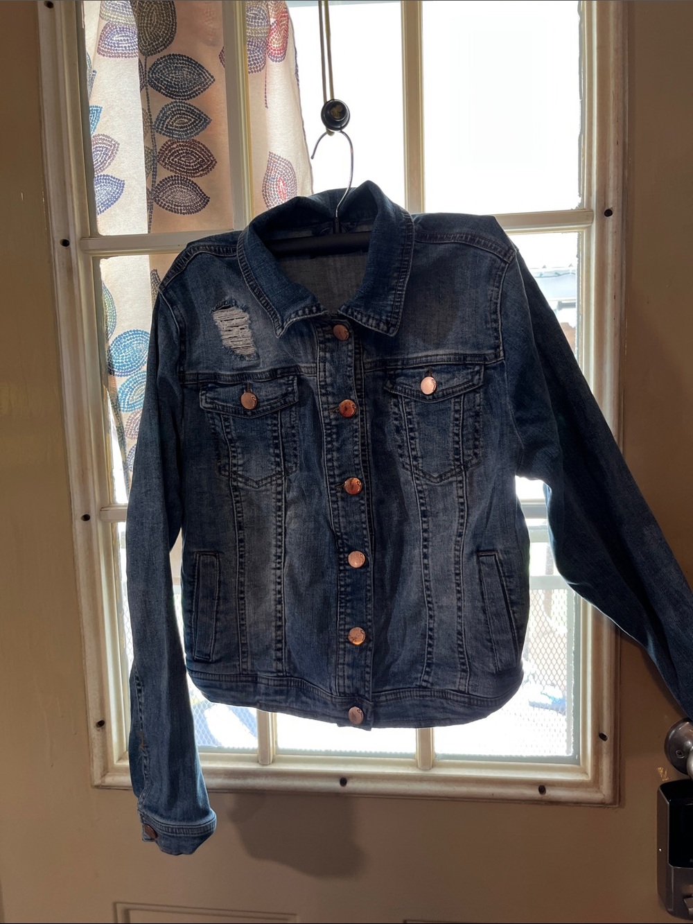 Dollhouse Dark Blue Distressed Denim Jacket small